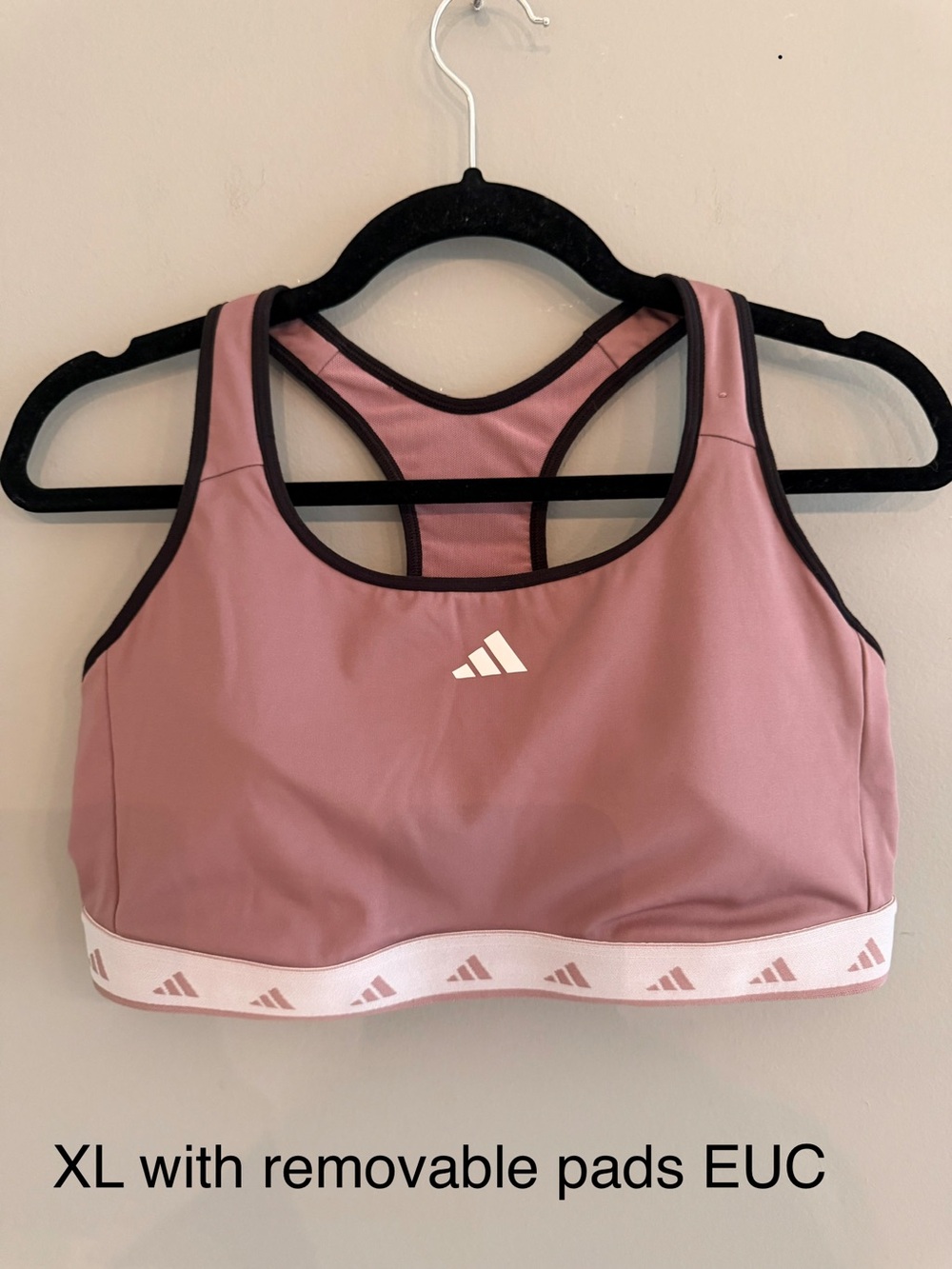adidas Dusty Pink Racerback Sports Bra with Black Trim